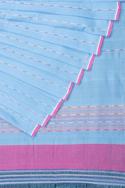Chitrika Hank Art Plain Cotton Handloom Saree Light Blue