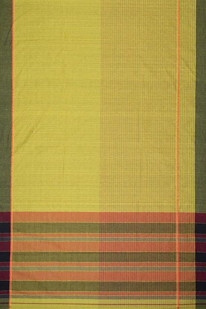 Chitrika Stripe Checkar Dobby Cotton Handloom Saree Green