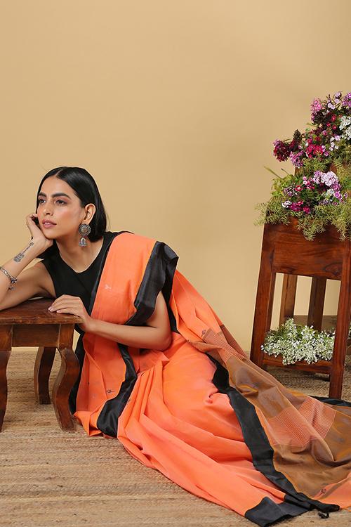 Chitrika Comet Kuppadam Buta Cotton Handloom Saree Orange