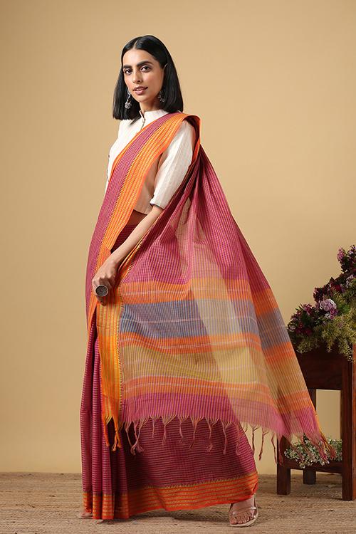 Chitrika Temple Touch Dobby Cotton Handloom Saree Dark Pink