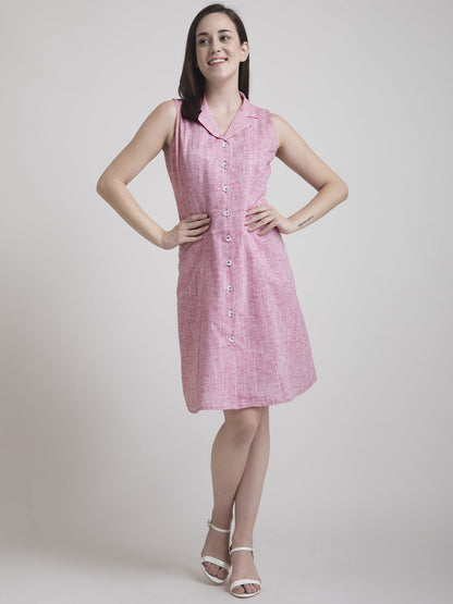 Cotton Chambray Shirt Dress - Red