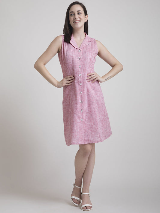 Cotton Chambray Shirt Dress - Red