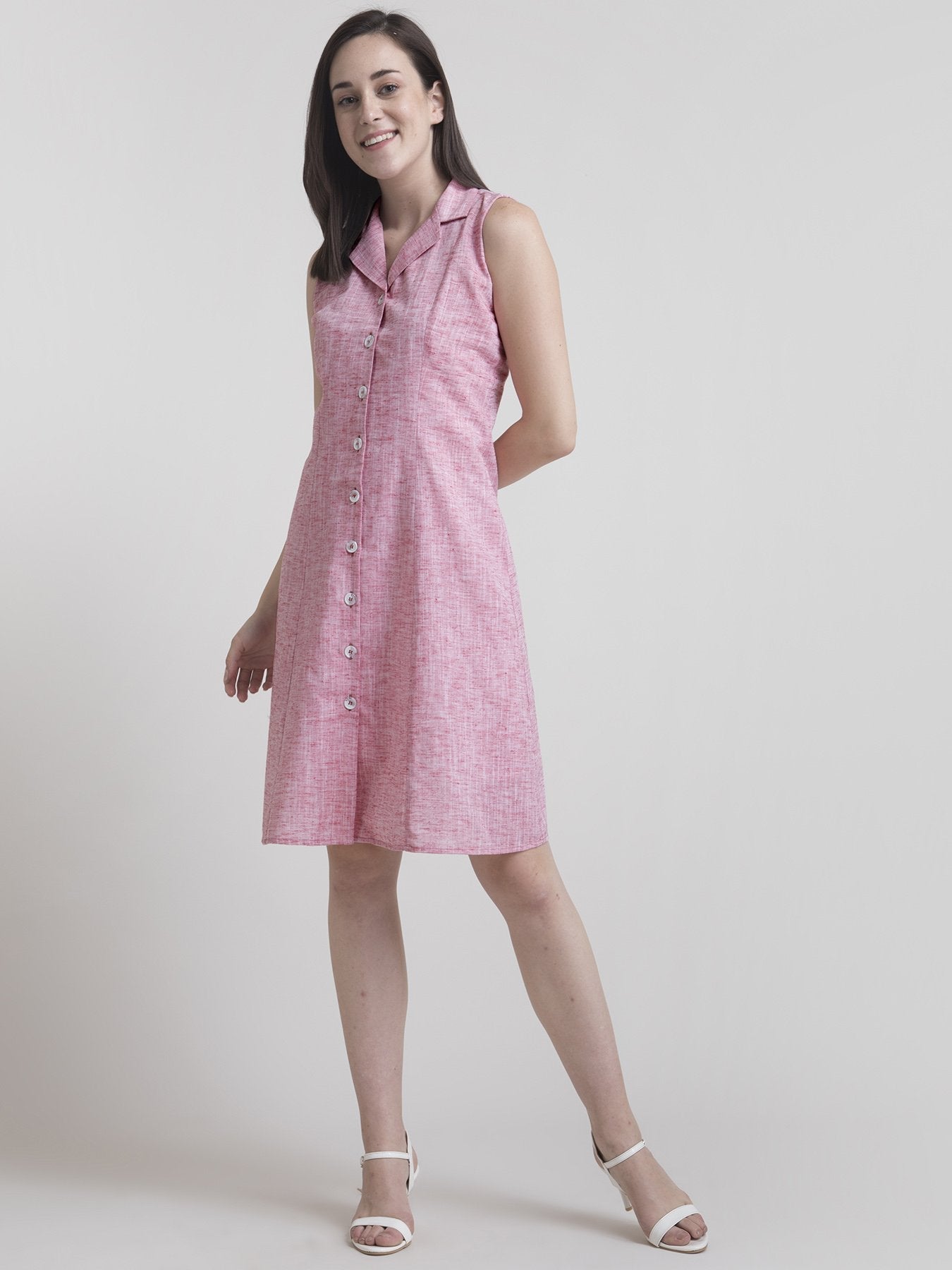 Cotton Chambray Shirt Dress - Red