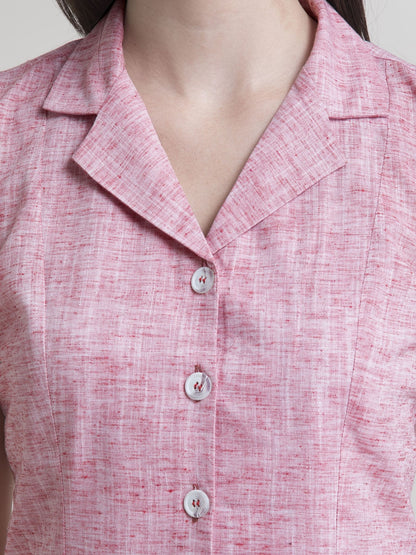 Cotton Chambray Shirt Dress - Red