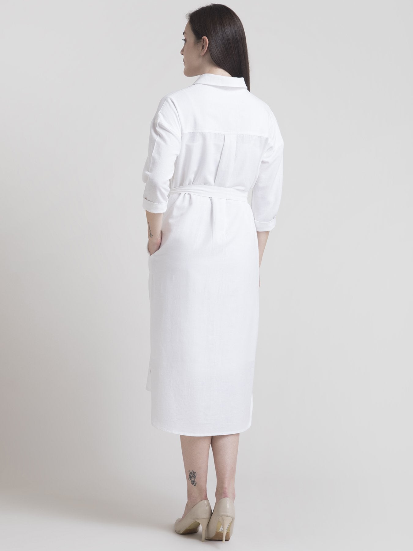 Cotton Drop Shoulder Oversized Shirt Dress - White