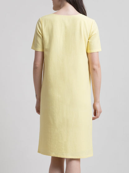 Cotton Square Neck Shirt Dress - Yellow