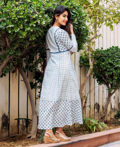 Multi-Printed Bell Sleeves Block Printed Long Dress