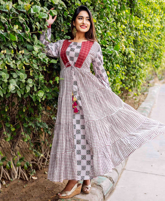 Double Layer Striped Printed Tiered Dress