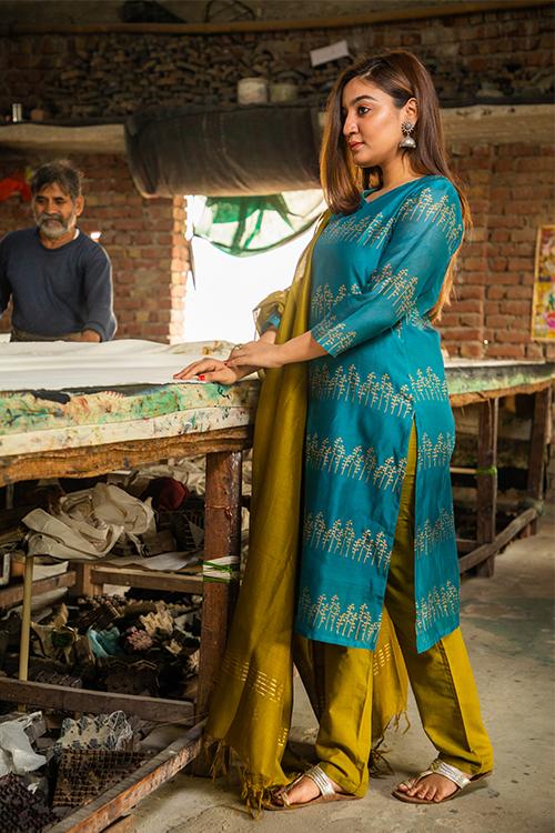 Malhar : Handblock Printed Chanderi Silk Kurti
