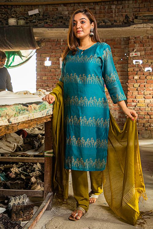 Malhar : Handblock Printed Chanderi Silk Kurti