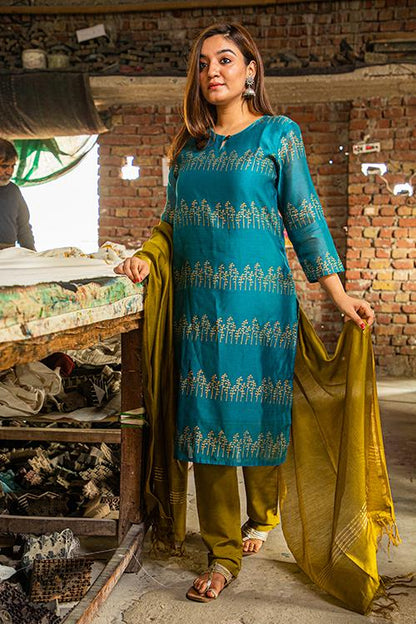 Malhar : Handblock Printed Chanderi Silk Kurti