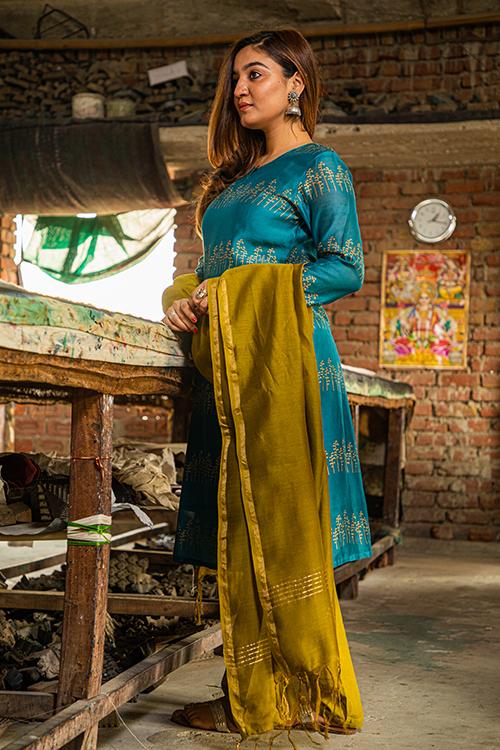 Malhar : Handblock Printed Chanderi Silk Kurti