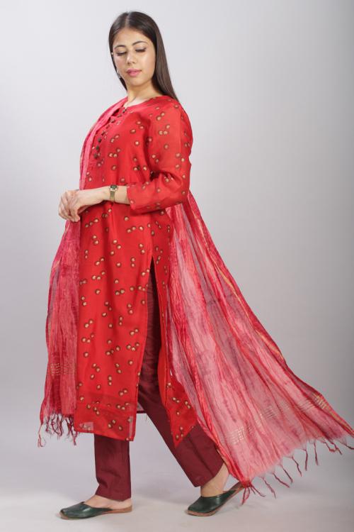 Asavari : Handblock Printed Chanderi Silk Kurti