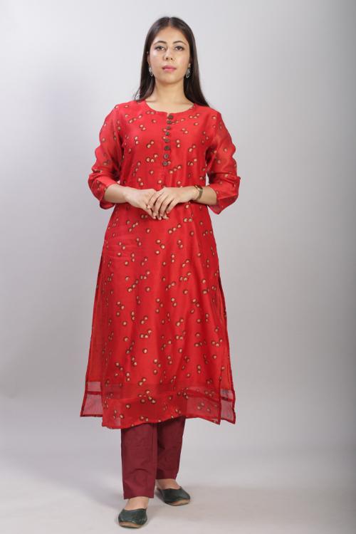 Asavari : Handblock Printed Chanderi Silk Kurti