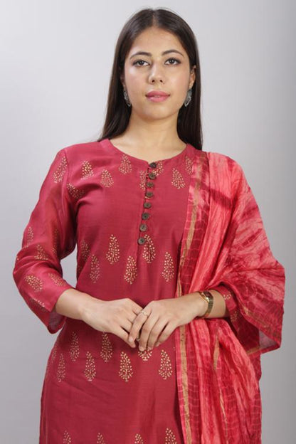 Bageshwari : Handblock Printed Chanderi Silk Kurti