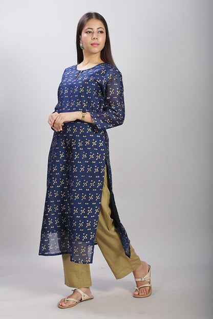 Charu Keshi : Handblock Printed Chanderi Silk Kurti