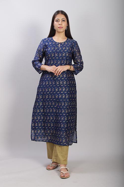 Charu Keshi : Handblock Printed Chanderi Silk Kurti