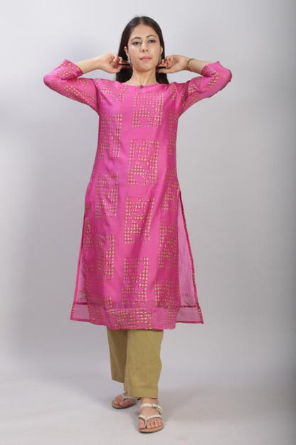 Kafi : Handblock Printed Chanderi Silk Kurti