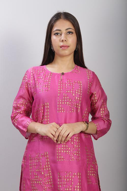 Kafi : Handblock Printed Chanderi Silk Kurti