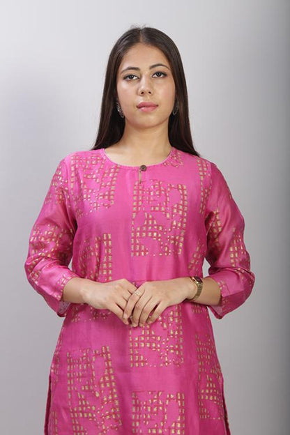 Kafi : Handblock Printed Chanderi Silk Kurti