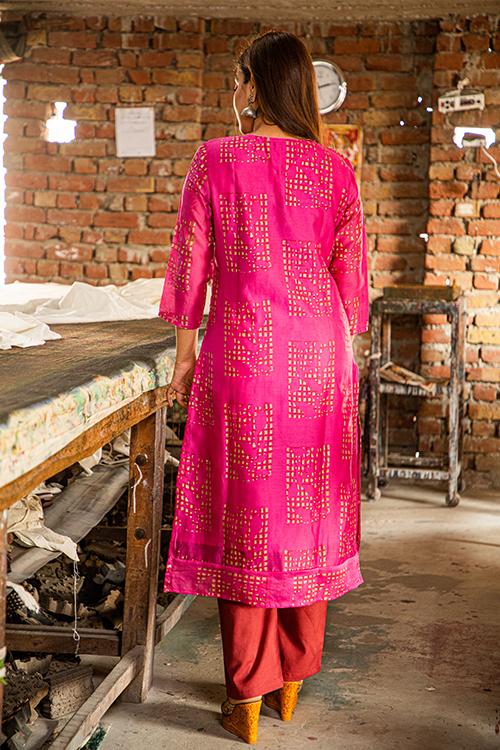 Pigment Handblock Print Chanderi Kurti-16