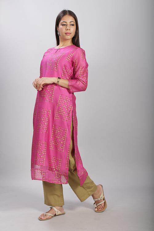 Kafi : Handblock Printed Chanderi Silk Kurti