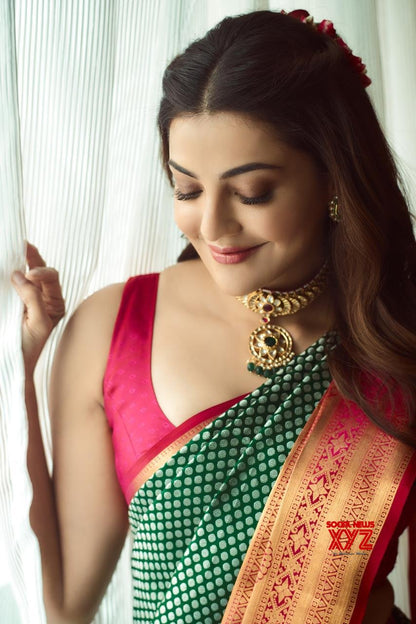 Present Traditional Green Rani Rich Jacquard Work All over Saree
