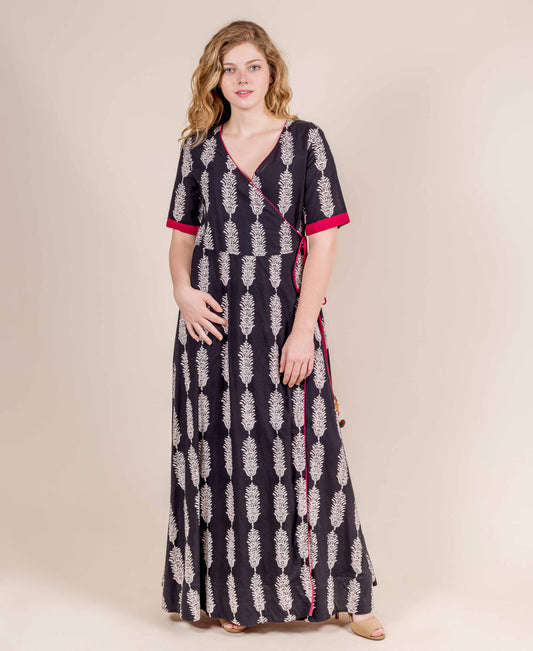 Empire Cut Angrakha Style Floor Length Wrapper Dress