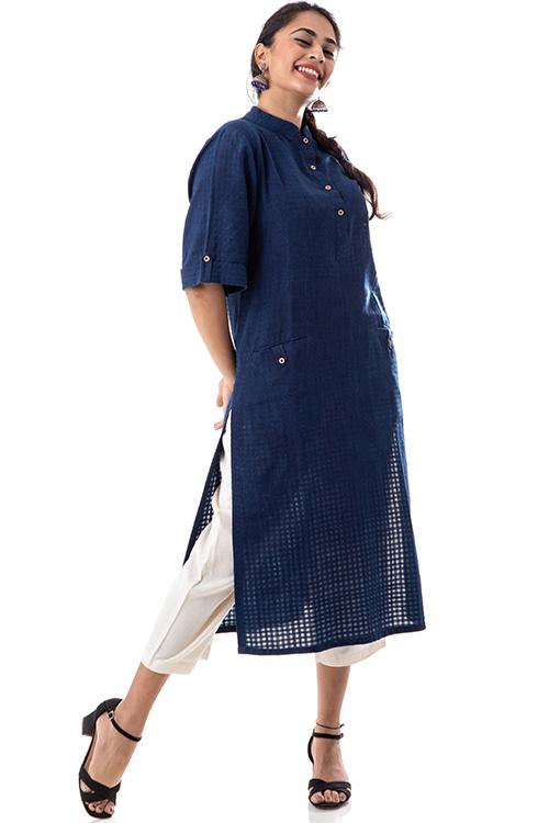 Creative Bee 'BOXI' Natural Indigo Dyed Handwoven Pure Cotton Tunic