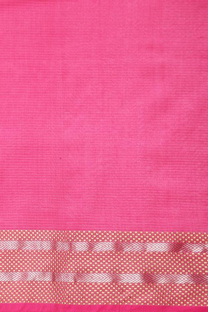 Handweave Maheshwari Handloom Silk Cotton Saree Col-Pink , Blouse Colour -Pink.