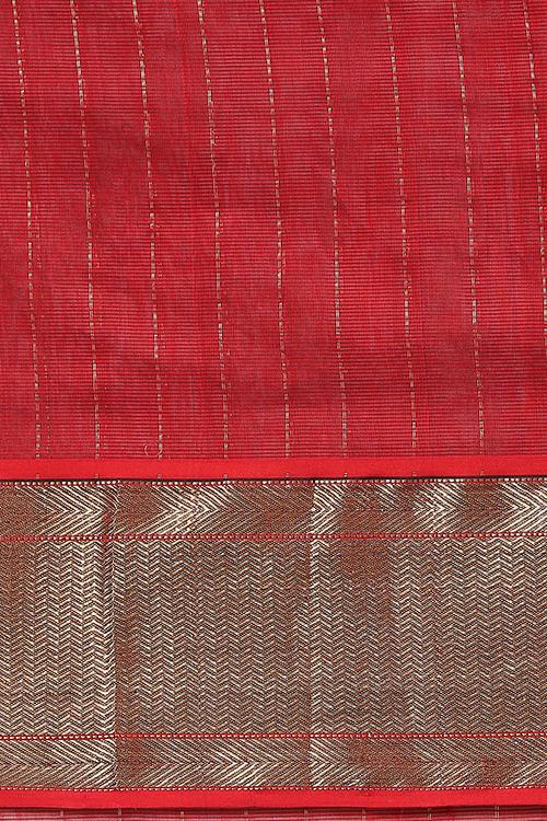 Handweave Maheshwari Handloom Silk Cotton Saree Col-Aubergine with Zari , Blouse Colour -Dark Red.
