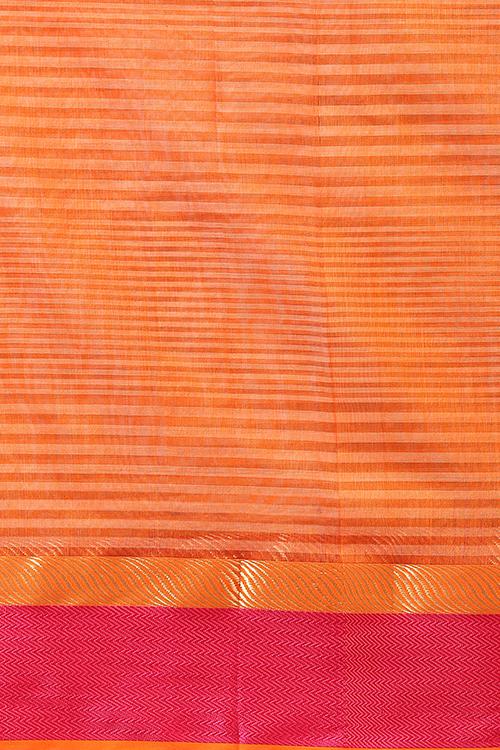 Handweave Maheshwari Handloom Silk Cotton Col-Check Saree , Blouse Colour Orange.