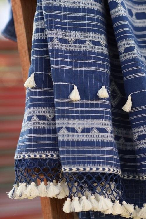`The Kutchi Extra Weft Weaving Cotton Saree Colour - Indigo-1