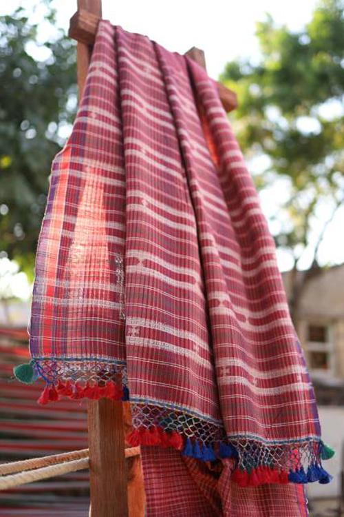 The Kutchi Extra Weft Weaving Cotton Saree Colour - Red-6