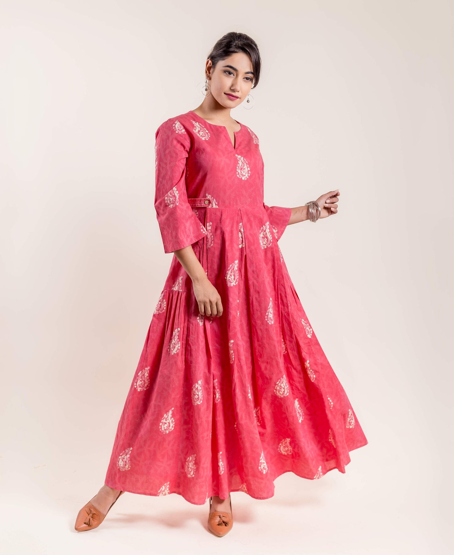 Peach Hand Block Printed Dress