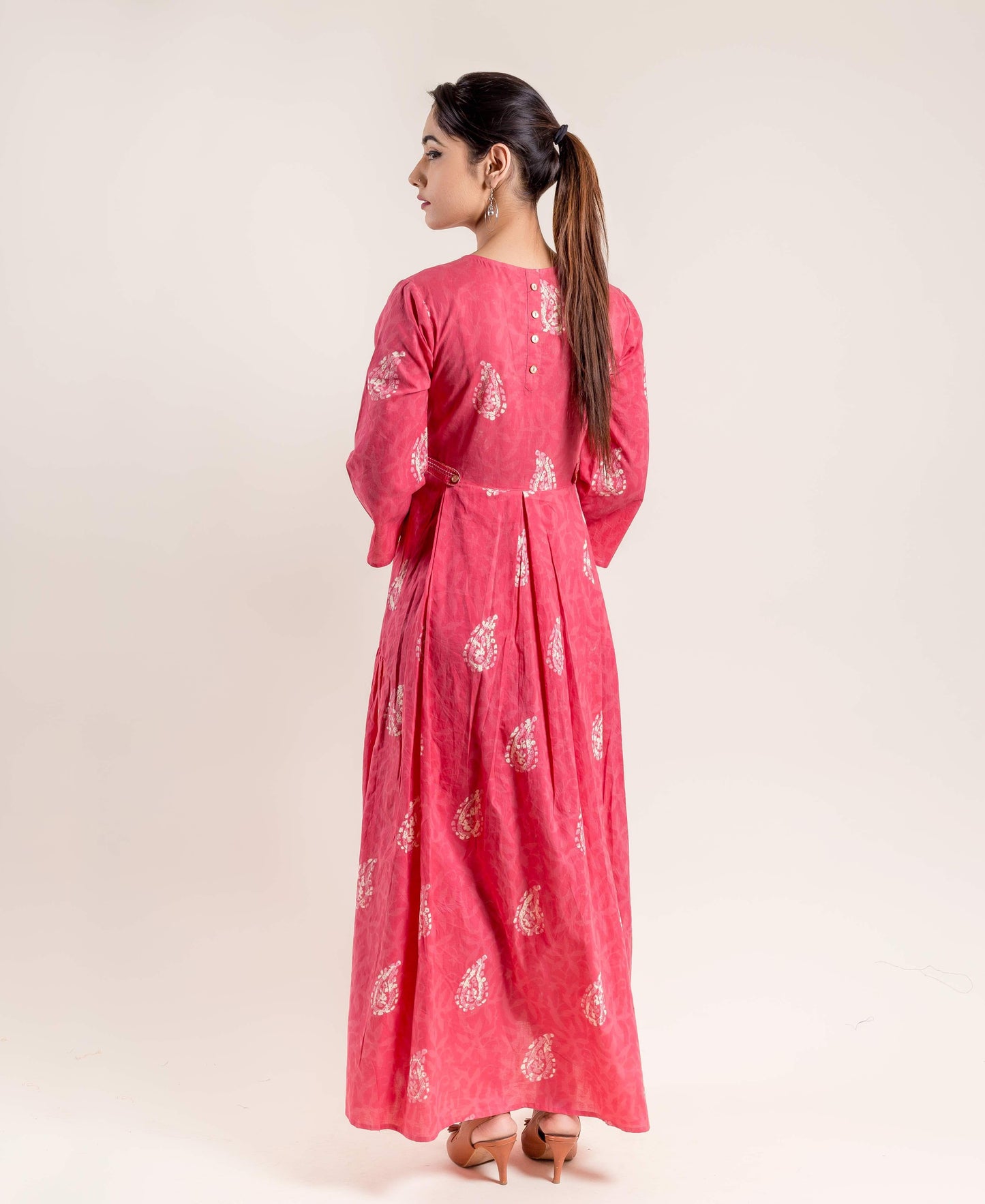 Peach Hand Block Printed Dress