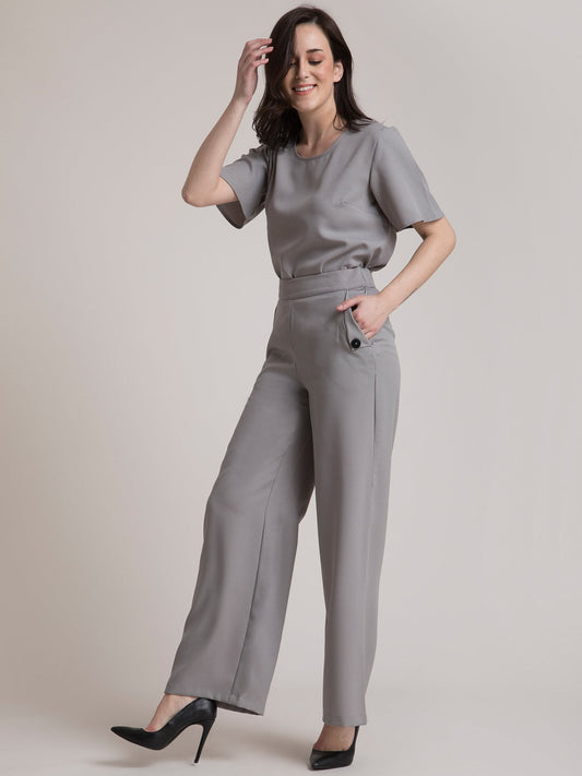 High Rise Wide Leg Pants - Grey