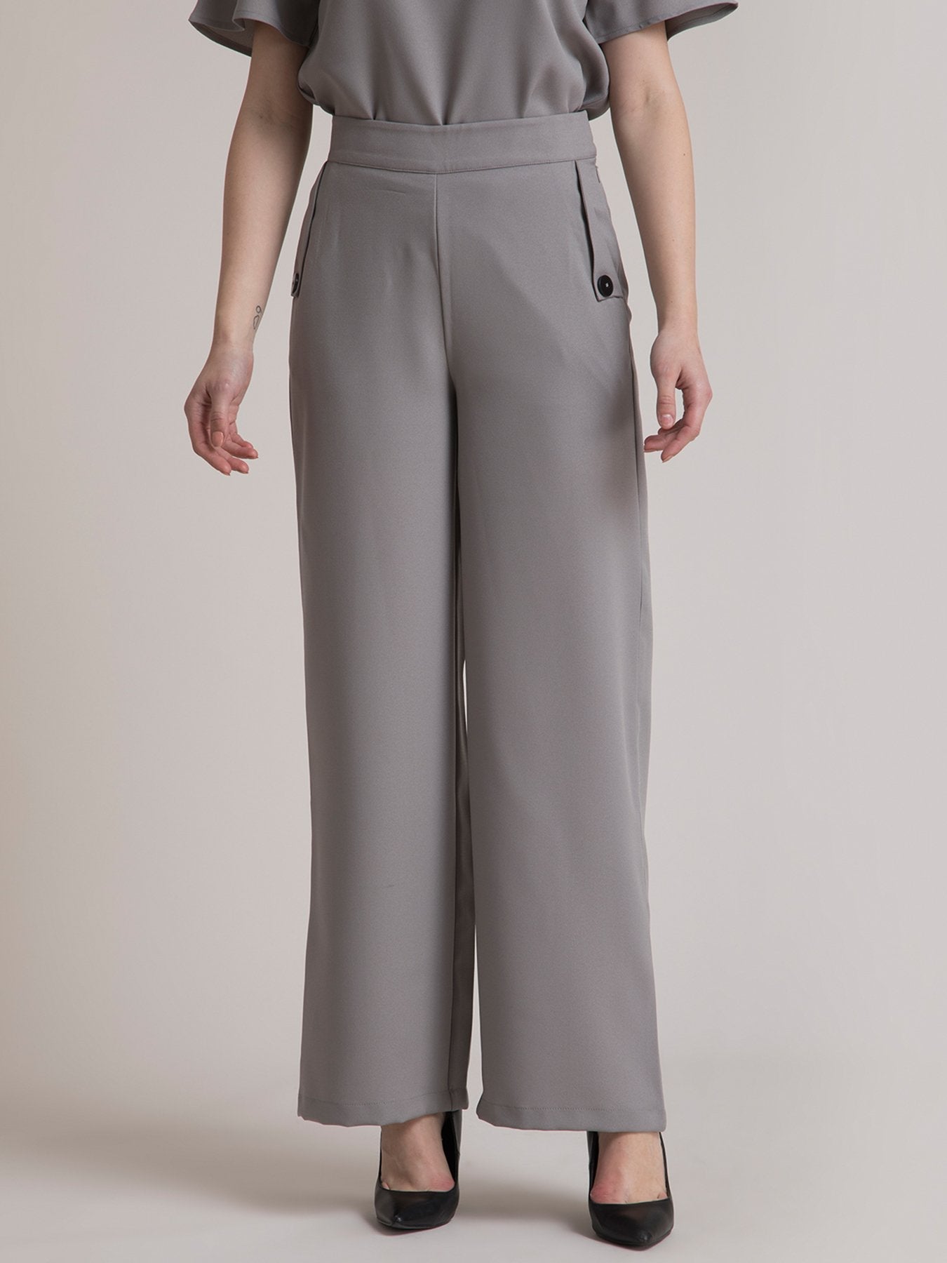 High Rise Wide Leg Pants - Grey