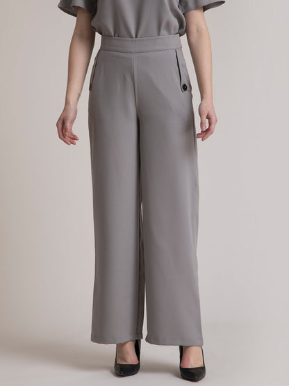 High Rise Wide Leg Pants - Grey