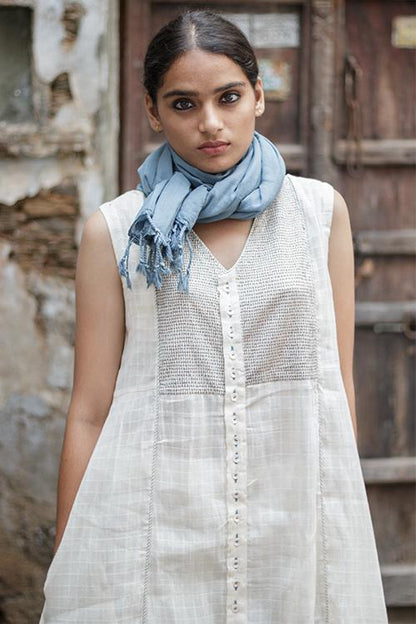 Nirali' White V neck long cotton kurta