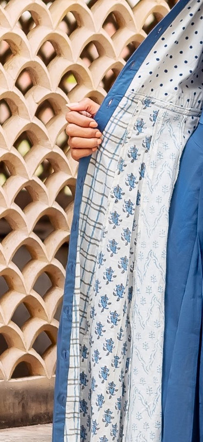 Blue and White Button Down Floor Length Dress