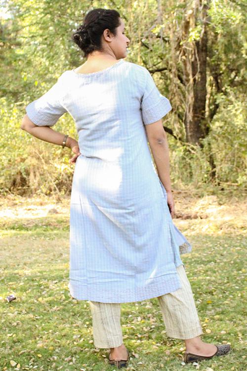 Bindani' Grey Dabu Print Cotton Long Kurta