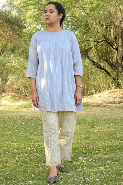 Loomar' Grey short plain full slv cotton kurta