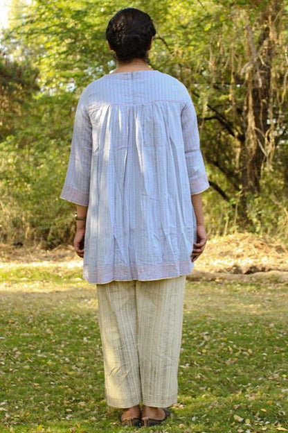 Loomar' Grey short plain full slv cotton kurta