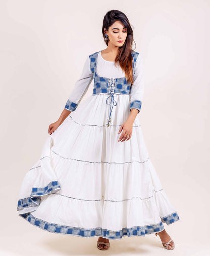 White and Indigo Tiered Dress