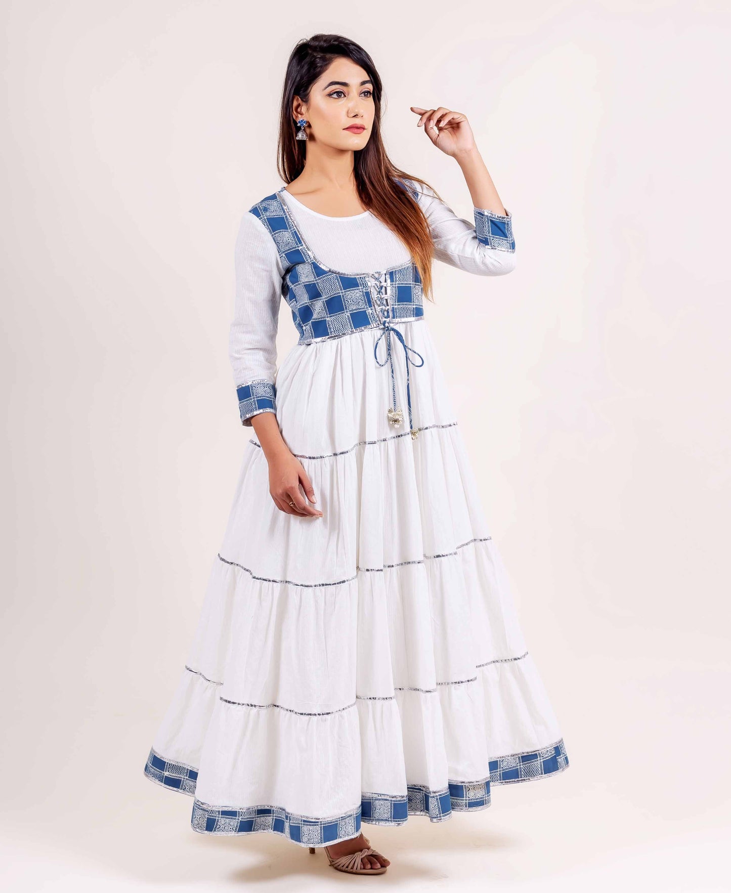 White and Indigo Tiered Dress