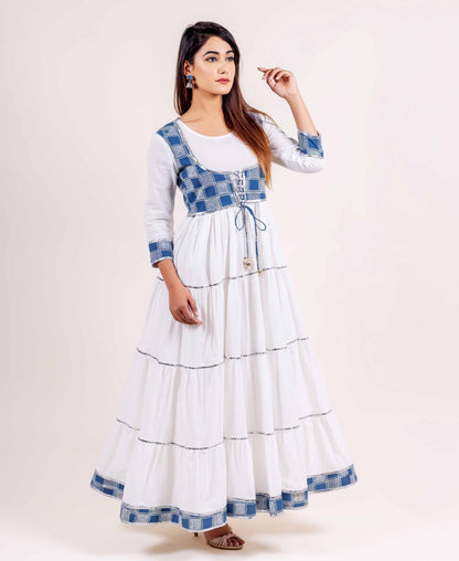 White and Indigo Tiered Dress