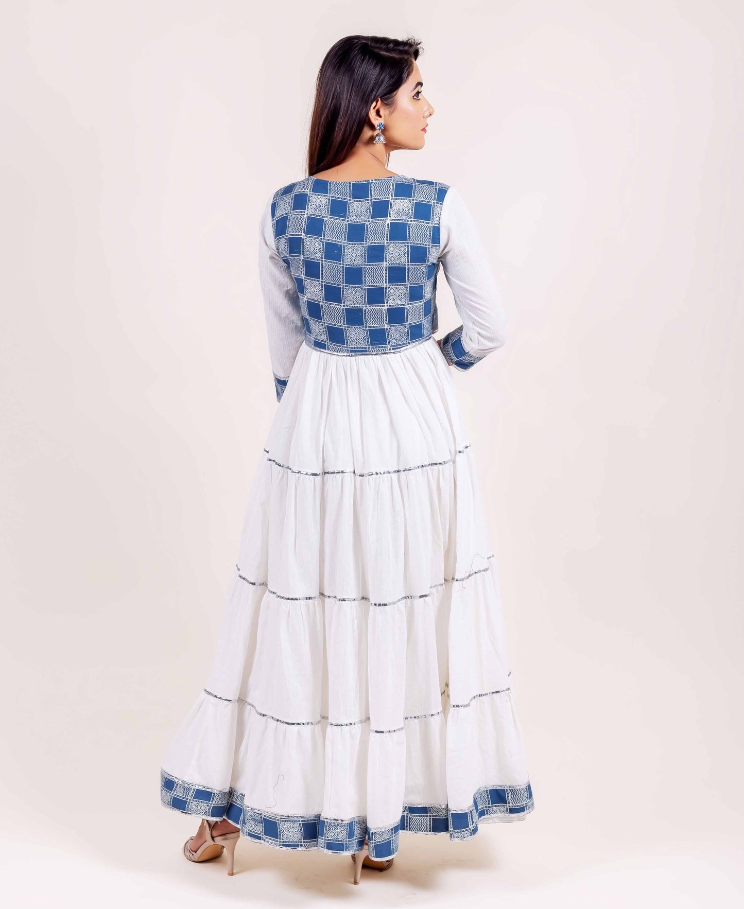 White and Indigo Tiered Dress