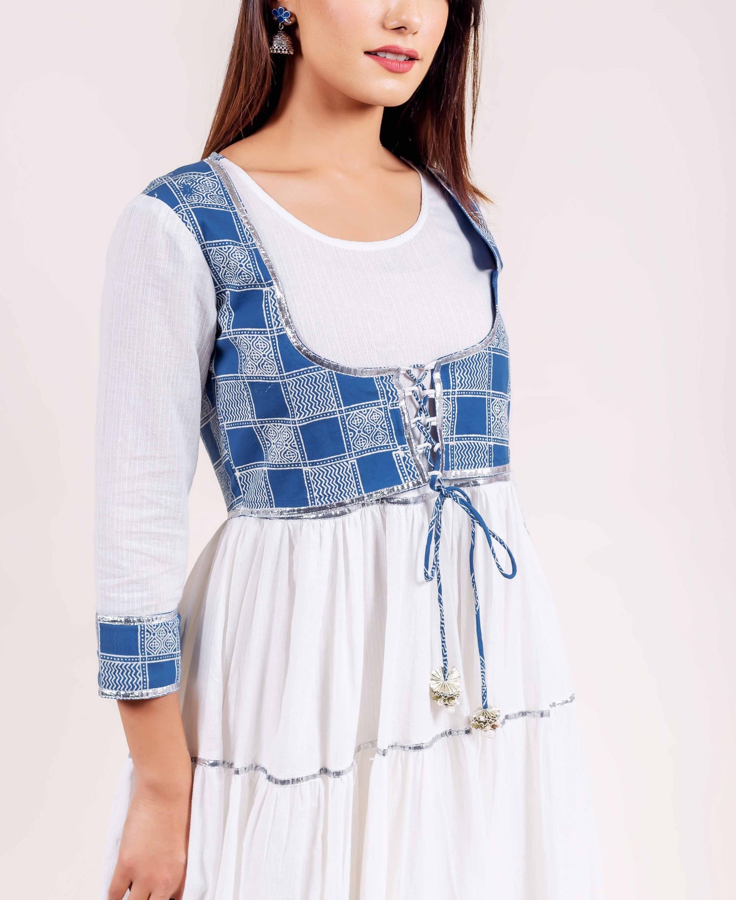 White and Indigo Tiered Dress