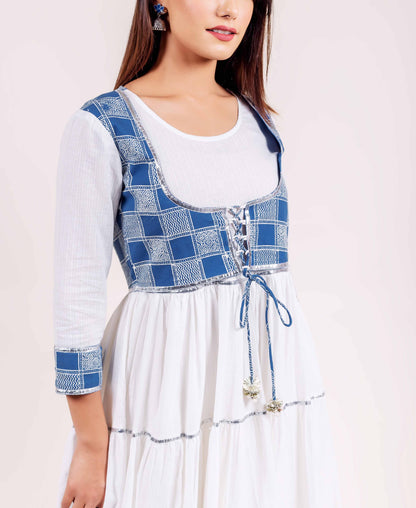 White and Indigo Tiered Dress